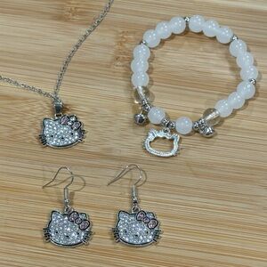 Hello Kitty Full Set - Earrings, Bracelet and Necklace